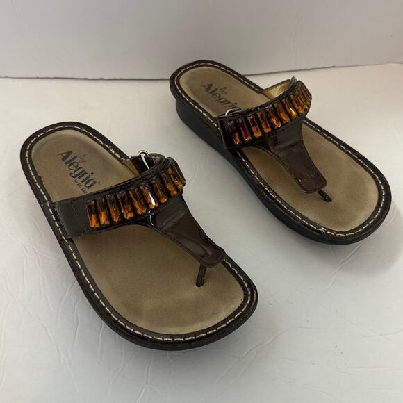 Alegria Carina Brown Beaded Leather Comfort Sandals 37 US 7–7.5 Slip-On - Picture 3 of 8